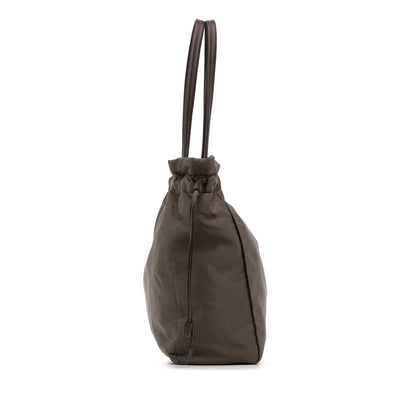 Brown Prada Logo Tessuto Drawstring Tote Bag
