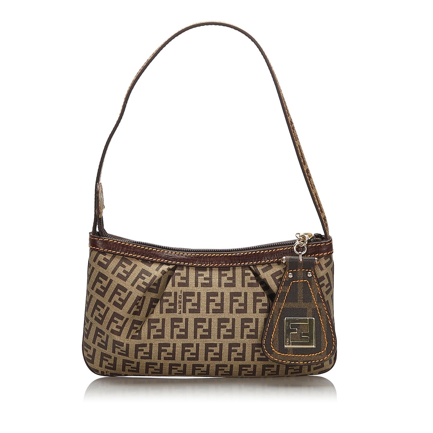 Fendi Brown Beige Coated Canvas Fabric Zucchino Baguette Italy