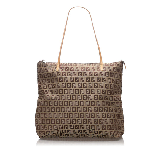 Fendi Brown Beige Canvas Fabric Zucchino Tote Bag Italy