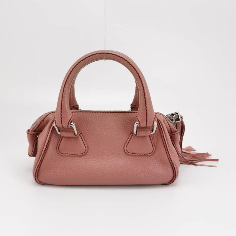 CHANEL Calfskin Leather Tassel Small Pink Bowler Bag