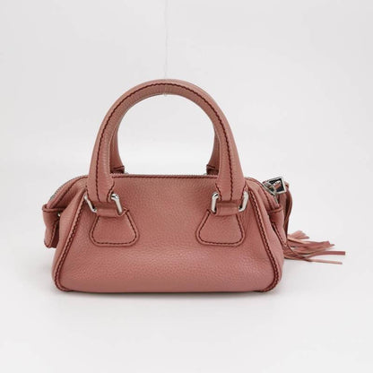 CHANEL Calfskin Leather Tassel Small Pink Bowler Bag