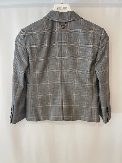 Gucci Grey Wool Checked Blazer Jacket with Logo Buttons Size IT 38 (UK 6)