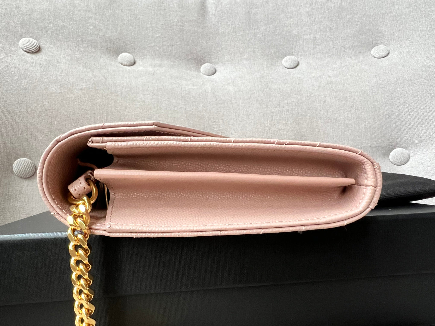 Yves Saint Laurent (YSL) Pale Pink Envelope Chain Wallet