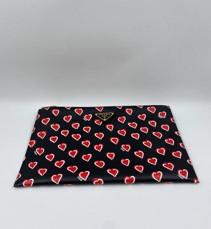 Prada Saffiano Leather Heart Print Clutch Bag