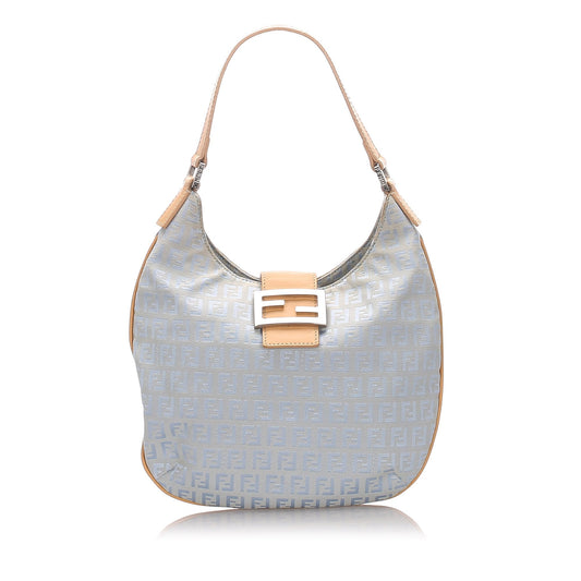 Fendi Blue Light Canvas Fabric Zucchino Hobo Bag Italy