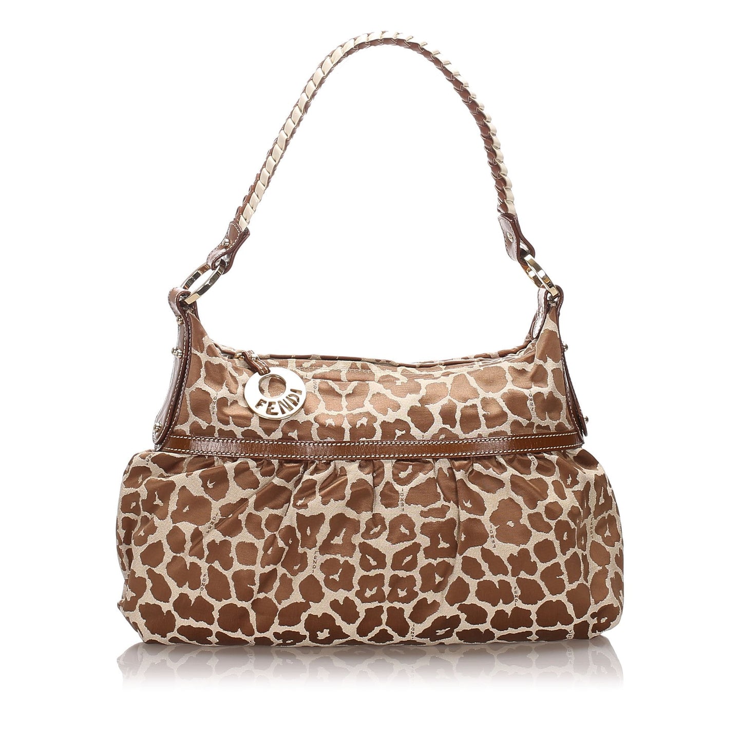 Fendi Brown Beige Canvas Fabric Leopard Print Chef Italy