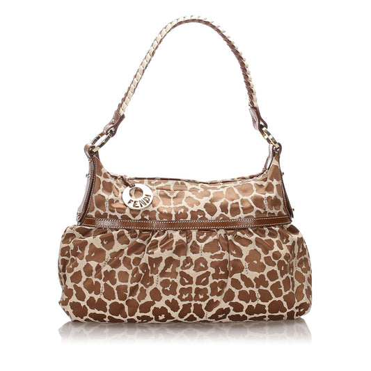 Fendi Brown Beige Canvas Fabric Leopard Print Chef Italy