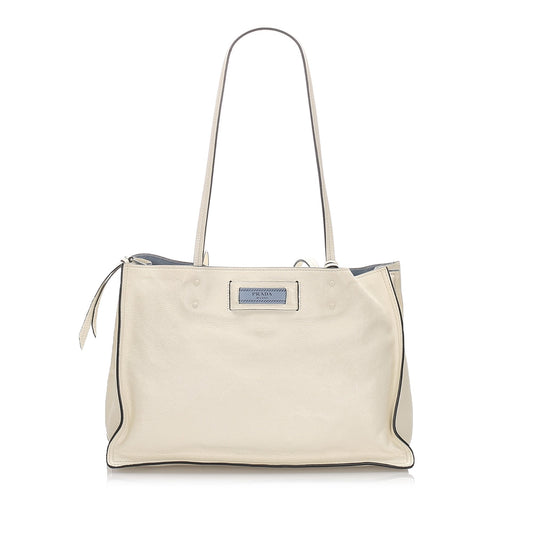 Prada White Calf Leather Etiquette Tote Bag Italy