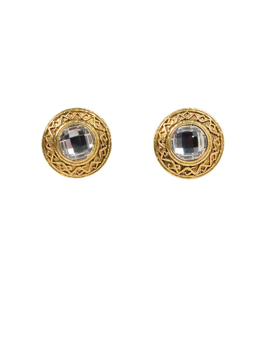 Chanel 90s Goldtone Clip On Earrings w/ Crystals