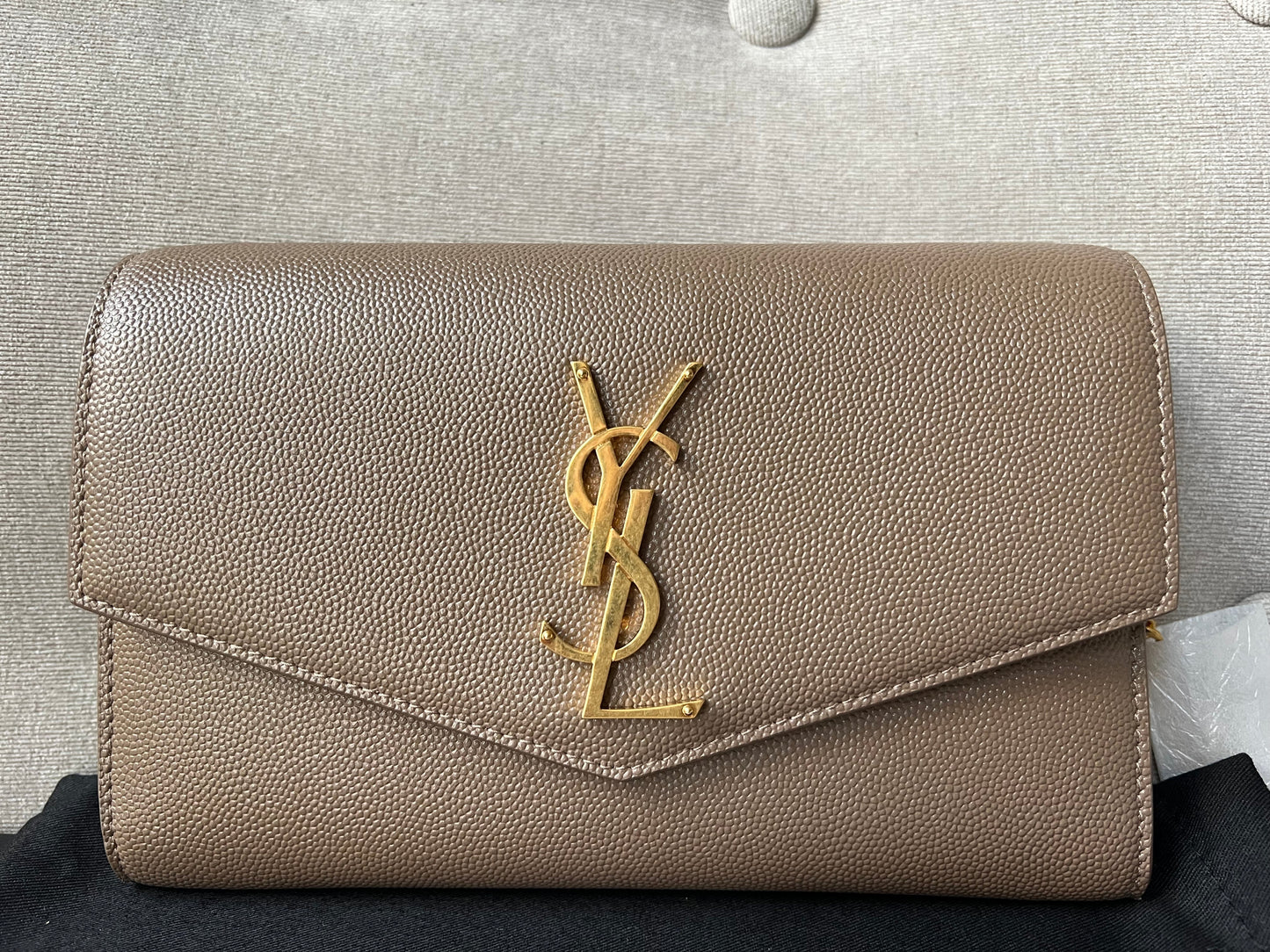 Yves Saint Laurent (YSL) Dark Beige Uptown Chain Wallet