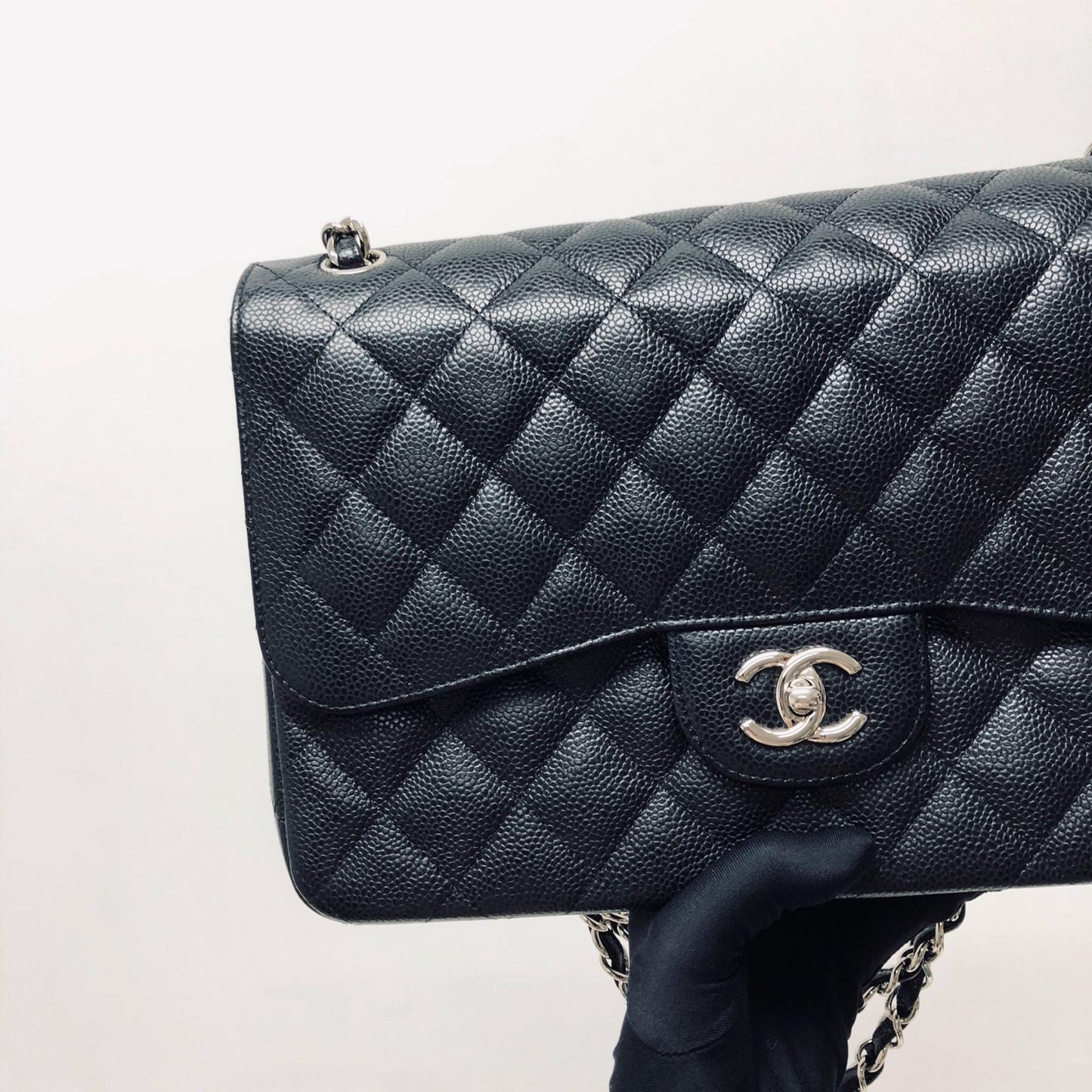 Classic Double Flap Jumbo Bag in Black Caviar with SHW