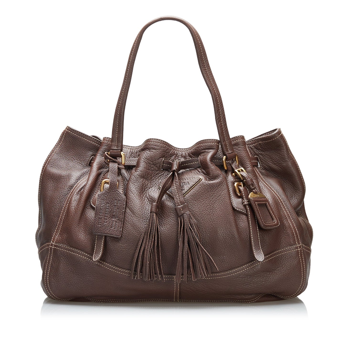 Prada Cervo Drawstring Leather Tote Tote Bag