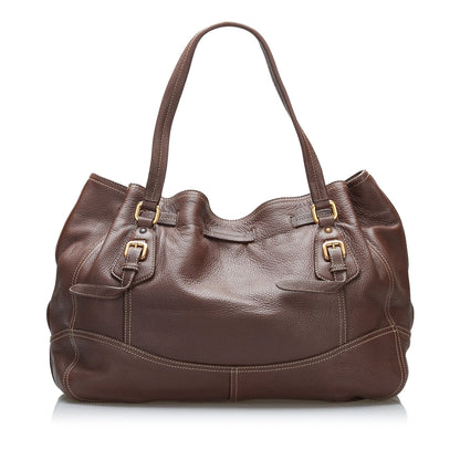 Prada Cervo Drawstring Leather Tote Tote Bag