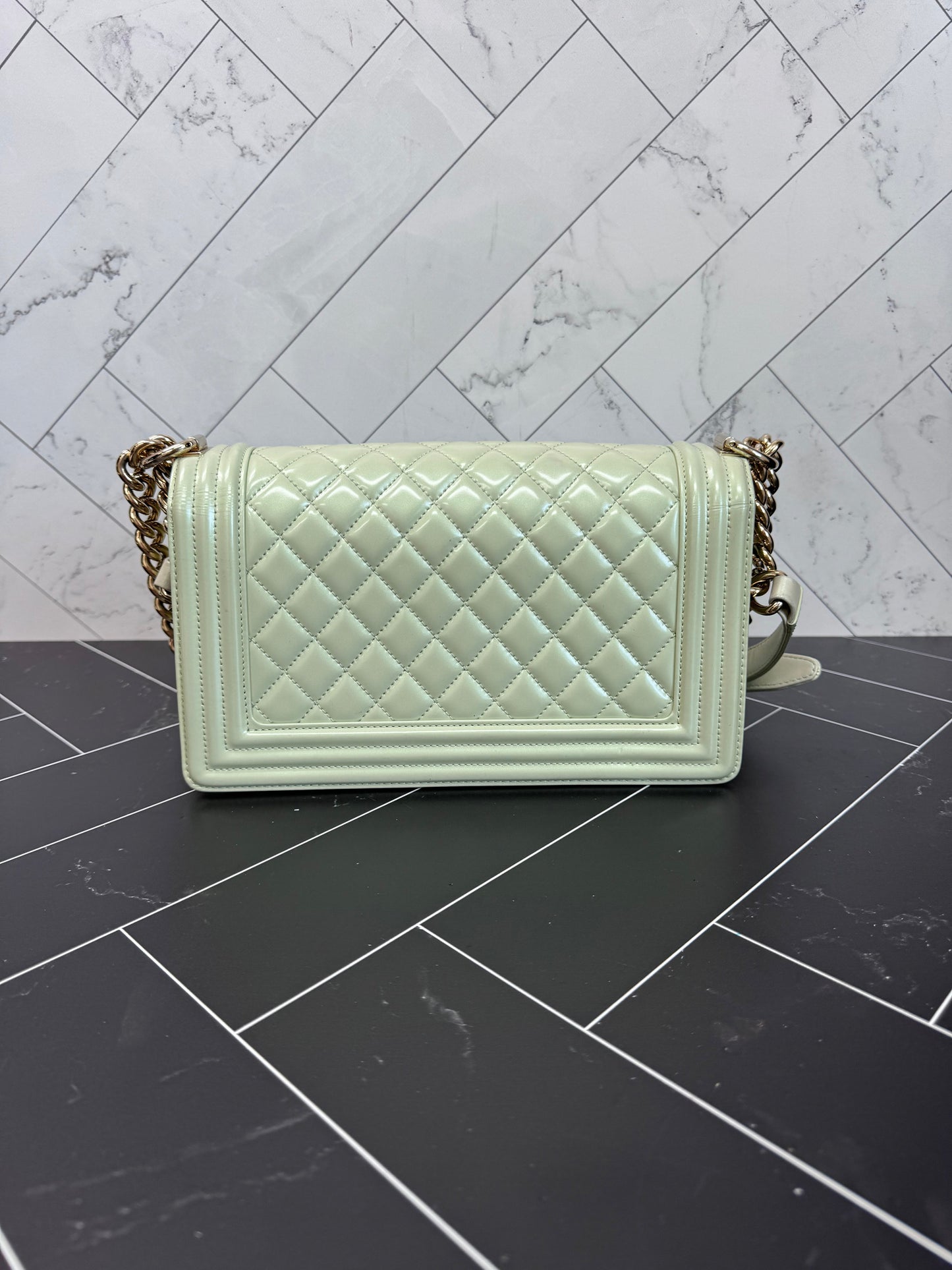 Chanel Mint Patent Leather Medium Boy Bag