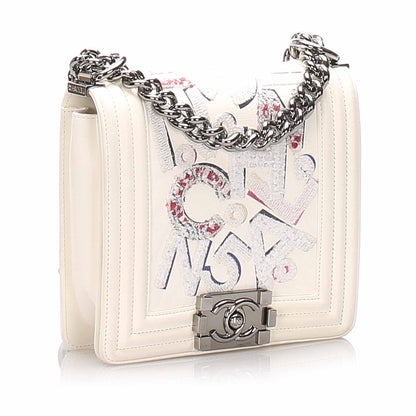 Chanel No 5 Graffiti Boy Flap Bag White