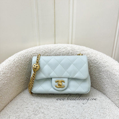 Chanel 24P Heart Adjustable Chain Small / Mini 19cm Flap Bag in Bluish Grey Caviar and AGHW