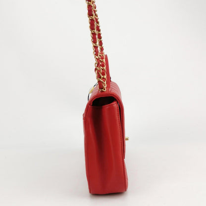 Chanel Chain Infinity Top Handle Caviar Leather Flap Satchel Red