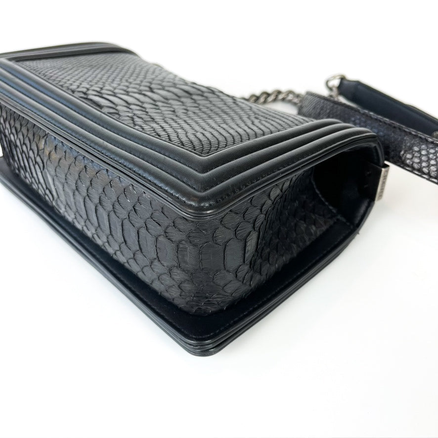 Python Black Old Medium Boy Bag in Black with RHW
