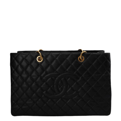 Chanel Large Black Grand Shopping XL GST Tote Bag In Caviar Leather With Gold Hardware