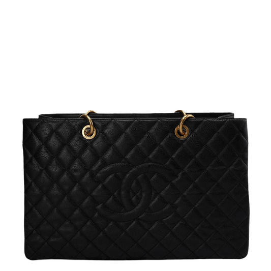 Chanel Large Black Grand Shopping XL GST Tote Bag In Caviar Leather With Gold Hardware