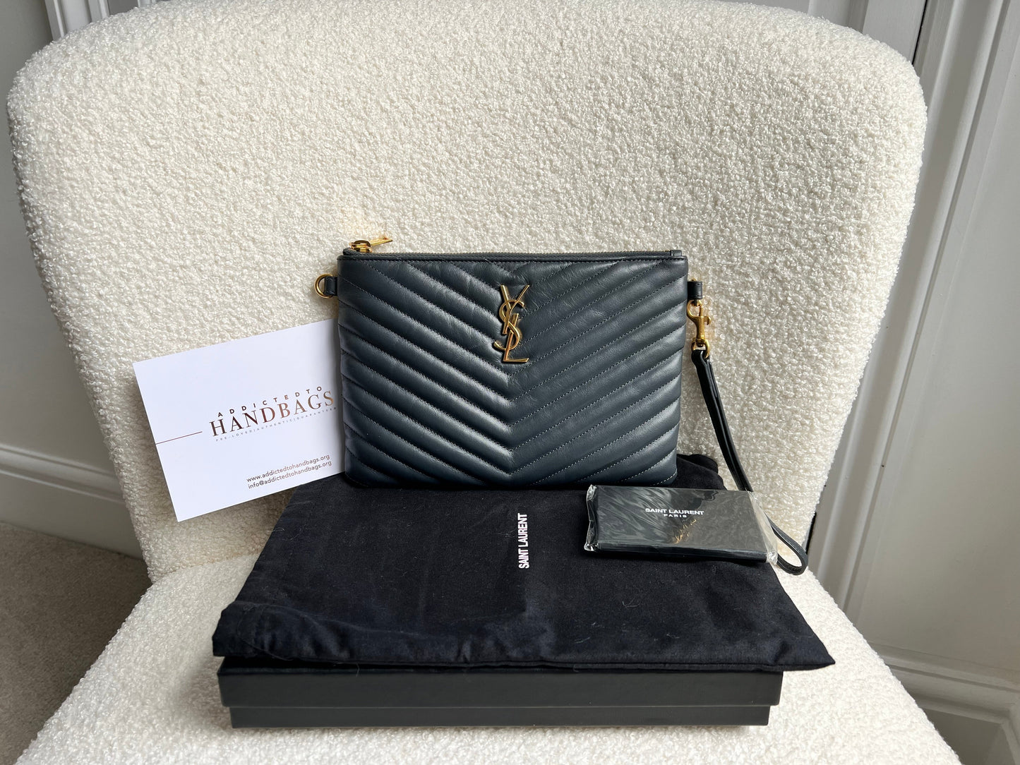 Yves Saint Laurent (YSL) Grey Monogram Clutch Pouch