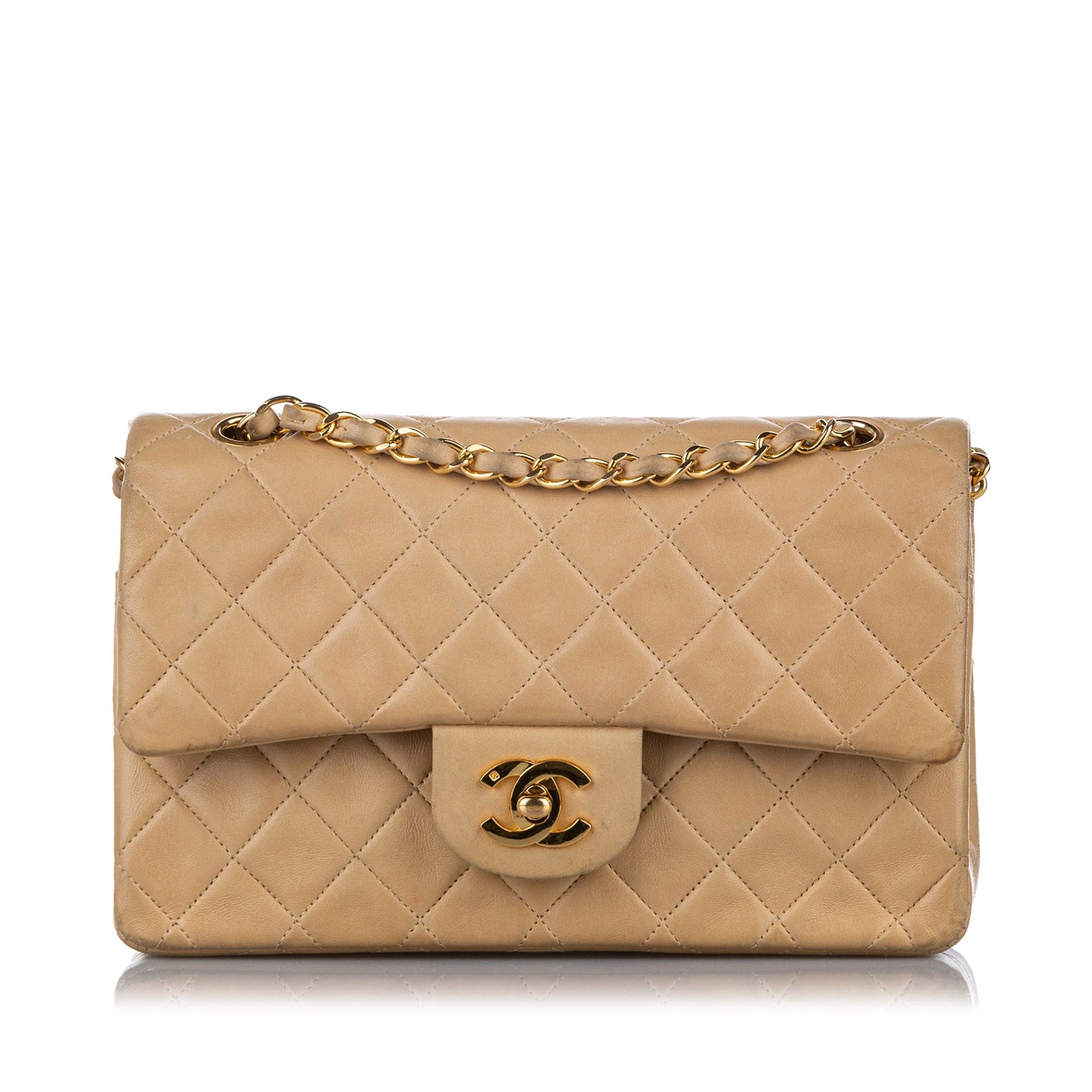 Classic Medium Double Flap in Beige with GHW