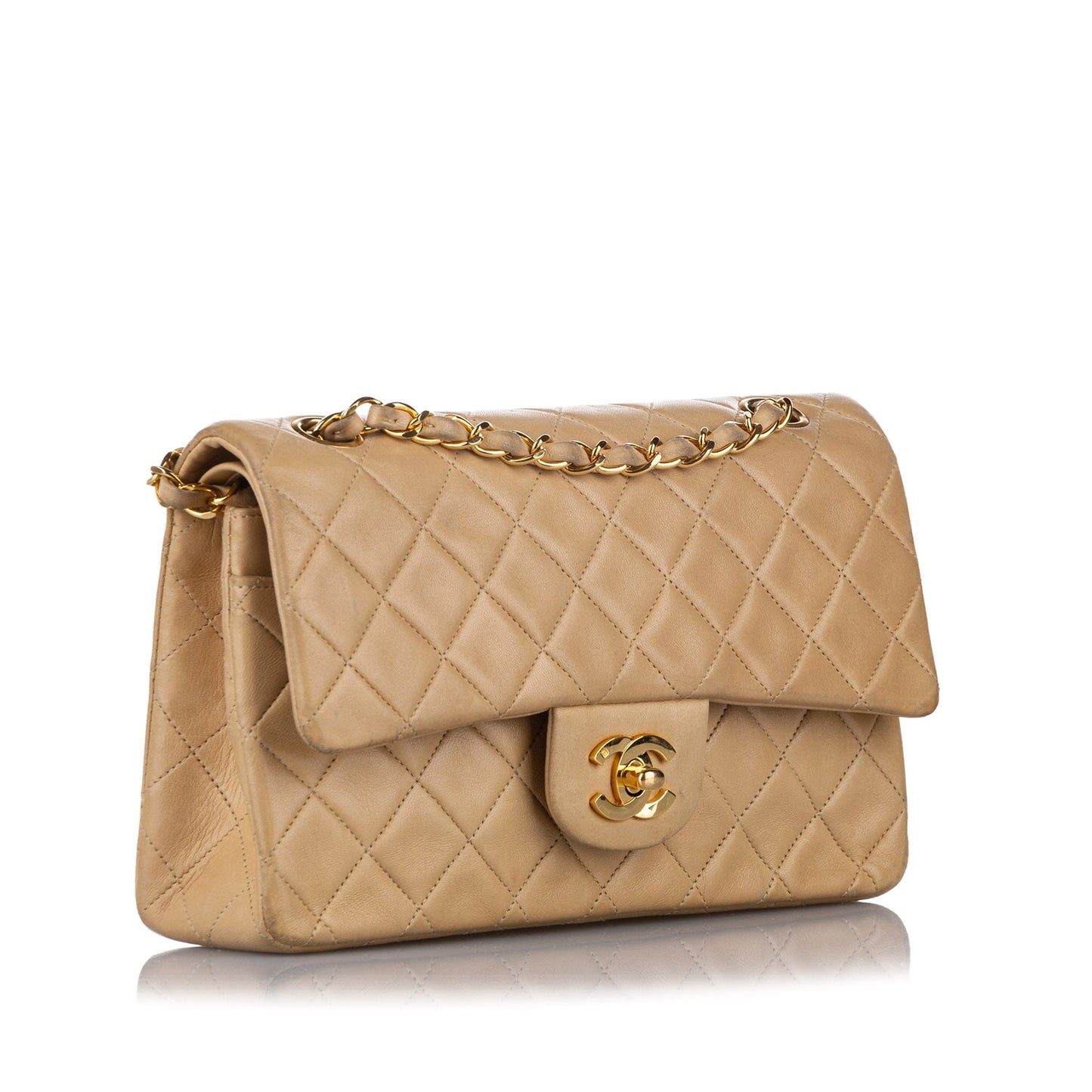 Classic Medium Double Flap in Beige with GHW