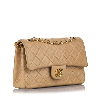 Classic Medium Double Flap in Beige with GHW