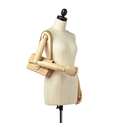 Classic Medium Double Flap in Beige with GHW