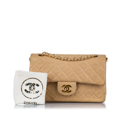 Classic Medium Double Flap in Beige with GHW