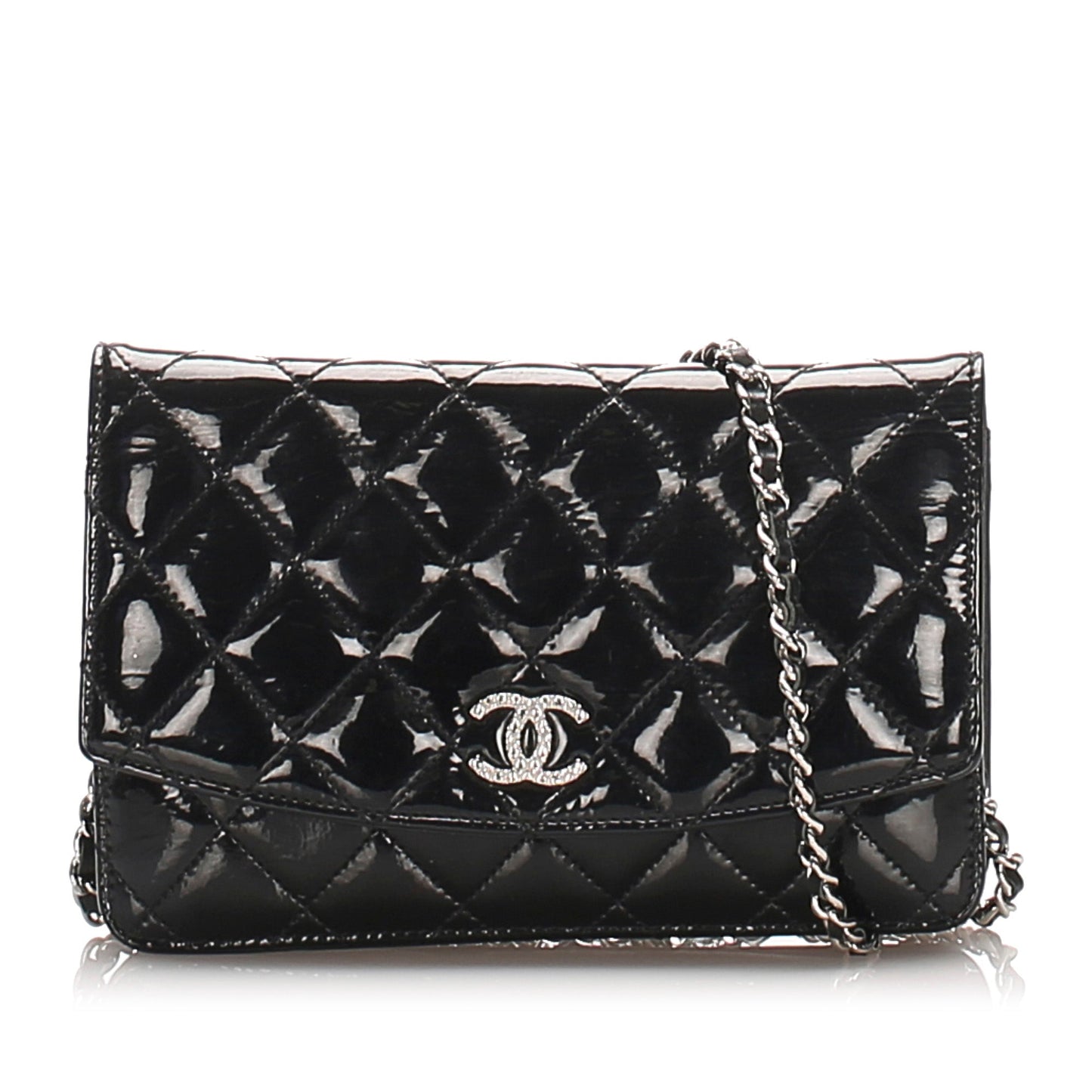 Black CC Timeless Patent Leather Wallet on Chain