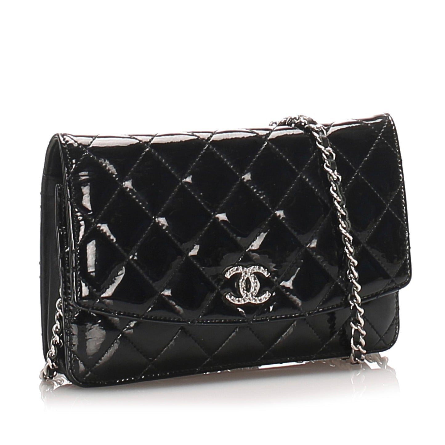 Black CC Timeless Patent Leather Wallet on Chain