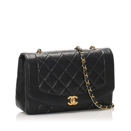 Black Diana Quilted Lambskin Flap Shoulder Bag