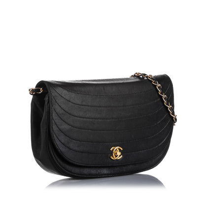 Chanel Quilted Half Moon Lambskin Leather Flap Bag Black