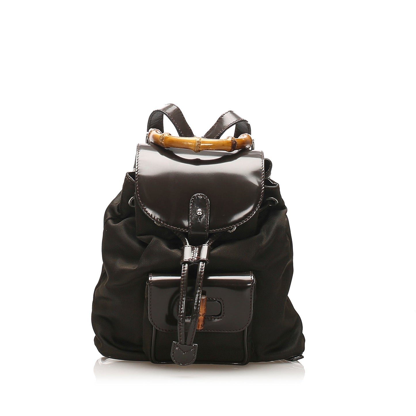 Gucci Gucci Bamboo Nylon Drawstring Backpack Brown