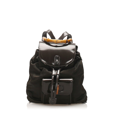 Gucci Gucci Bamboo Nylon Drawstring Backpack Brown