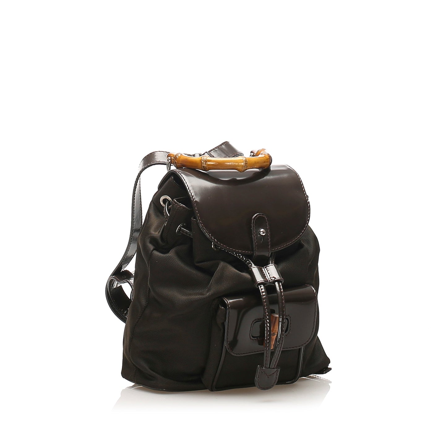 Gucci Gucci Bamboo Nylon Drawstring Backpack Brown