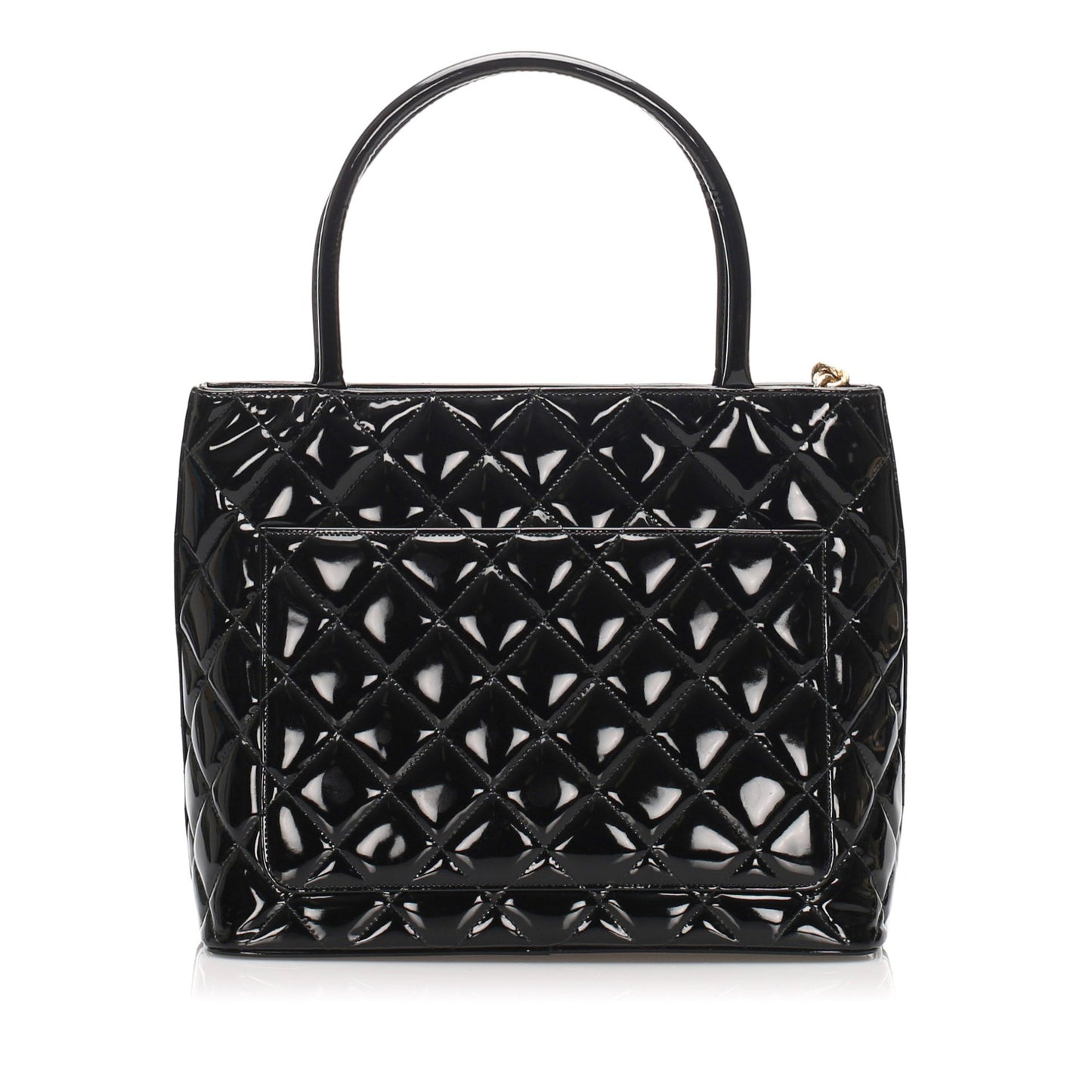 Black Medallion Patent Leather Tote Bag