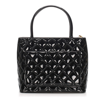 Black Medallion Patent Leather Tote Bag