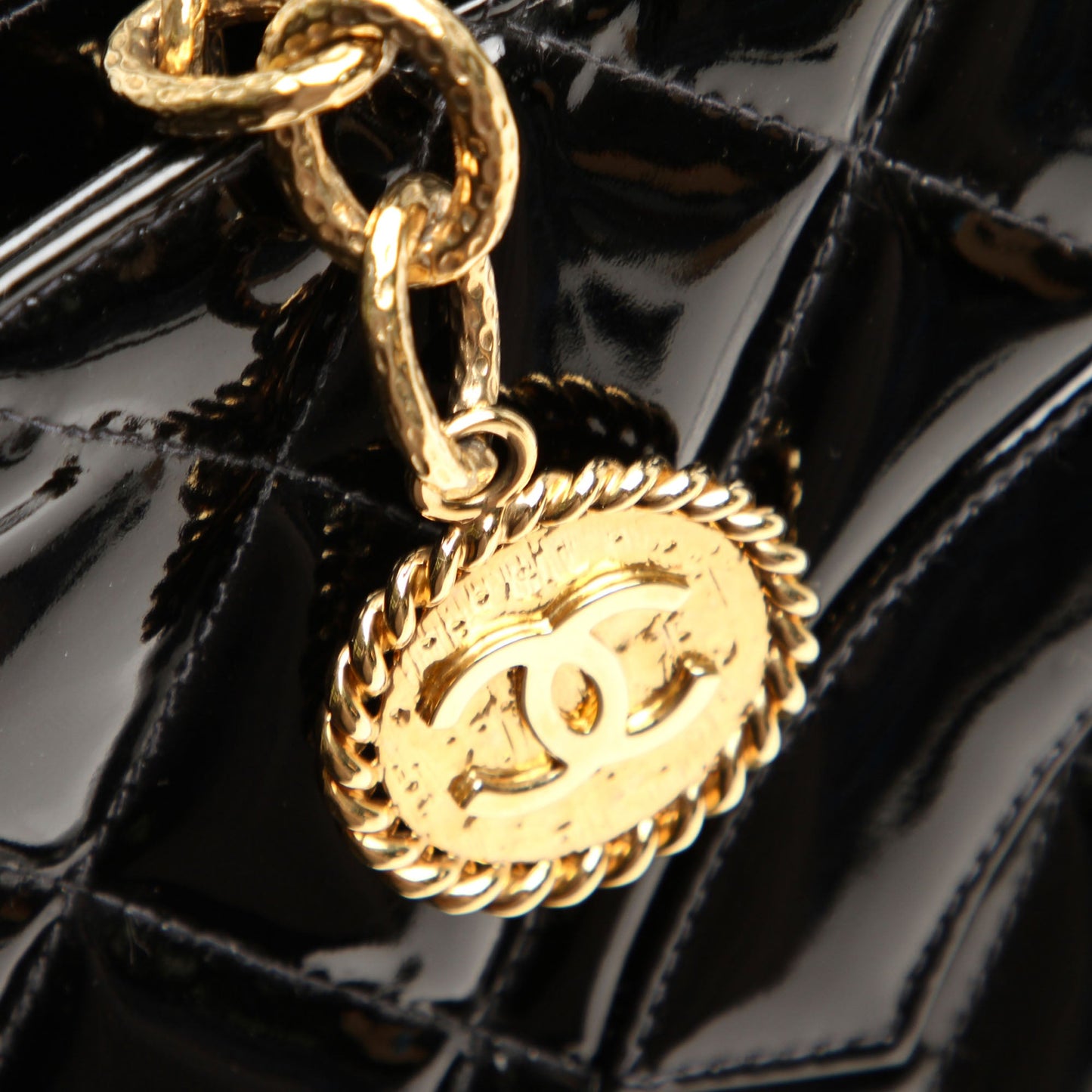 Black Medallion Patent Leather Tote Bag