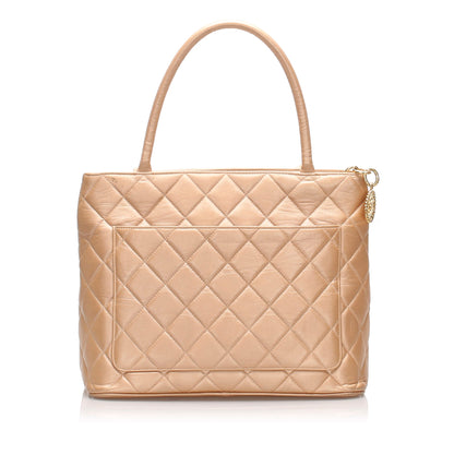 Chanel Metallic Medallion Lambskin Leather Tote Bag Gold