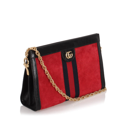 Gucci Small Ophidia Suede Crossbody Bag Red and Black GHW