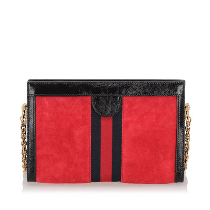 Gucci Small Ophidia Suede Crossbody Bag Red and Black GHW