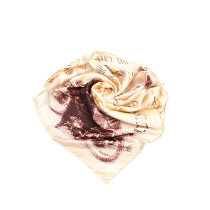 Louis-Vuitton White Printed Silk Scarf