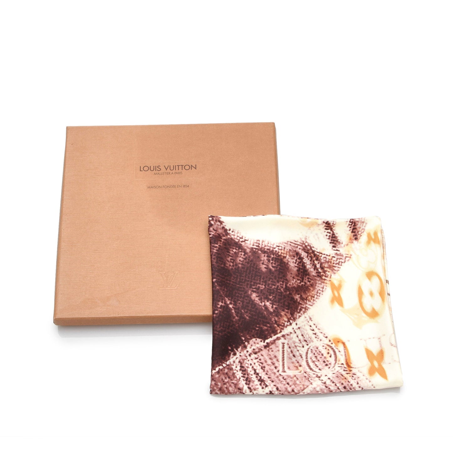 Louis-Vuitton White Printed Silk Scarf