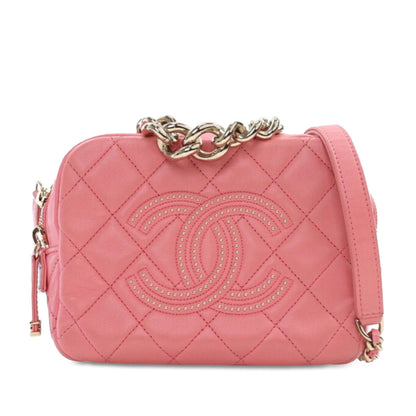 Pink Chanel Quilted Lambskin Studded Beauty Begins Camera Bag Satchel