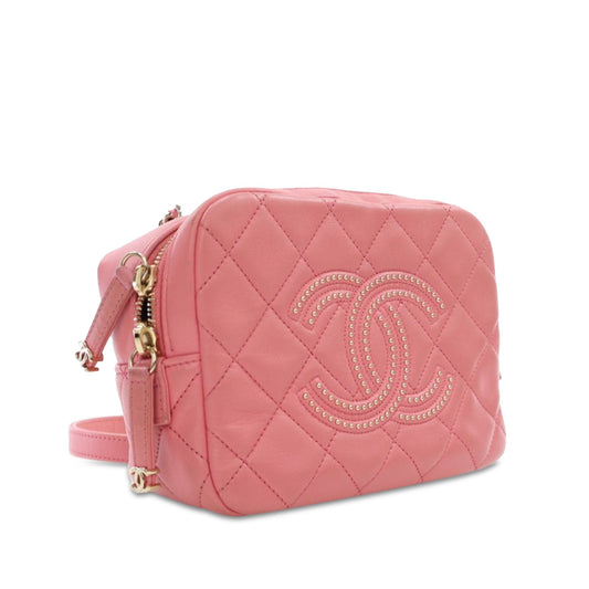 Pink Chanel Quilted Lambskin Studded Beauty Begins Camera Bag Satchel
