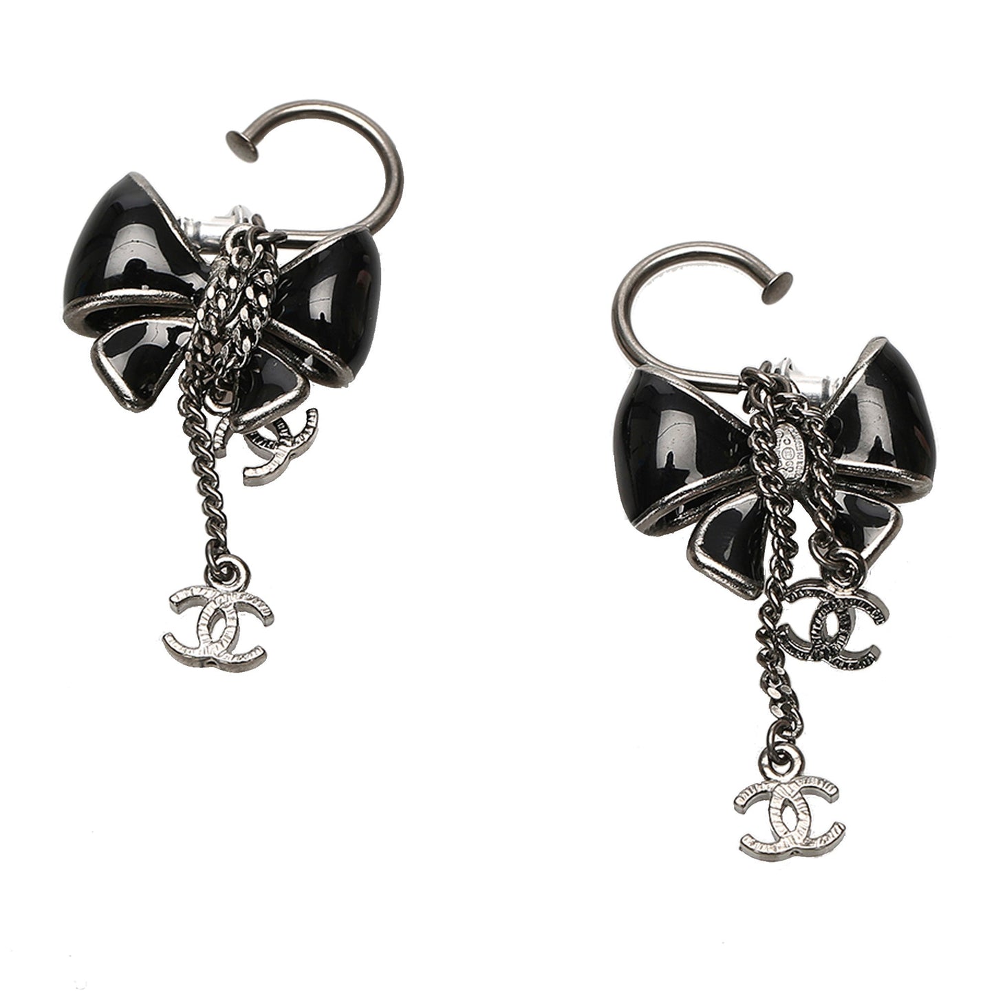 CC Ribbon Drop Earrings Silver