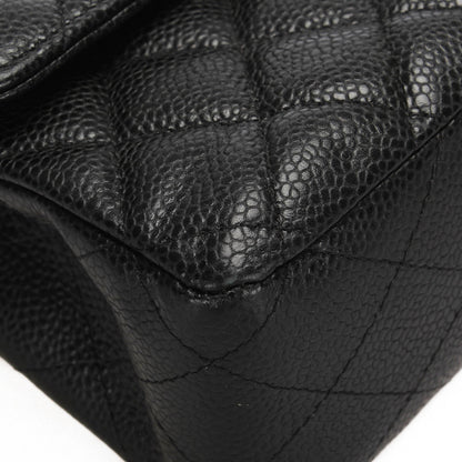 Medium Classic Caviar Leather Double Flap Bag Black GHW