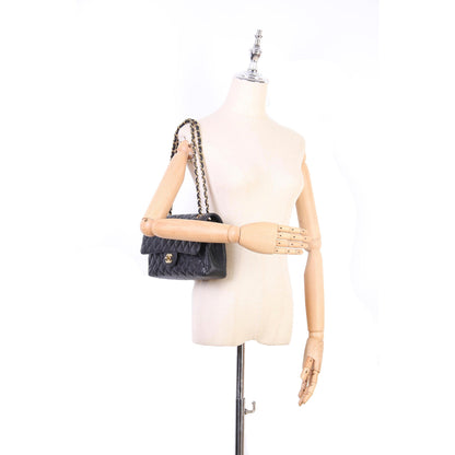 Medium Classic Caviar Leather Double Flap Bag Black GHW
